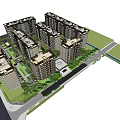 Modern High Rise Residential Complex With Multiple Buildings Greenery And Roadways 3d model