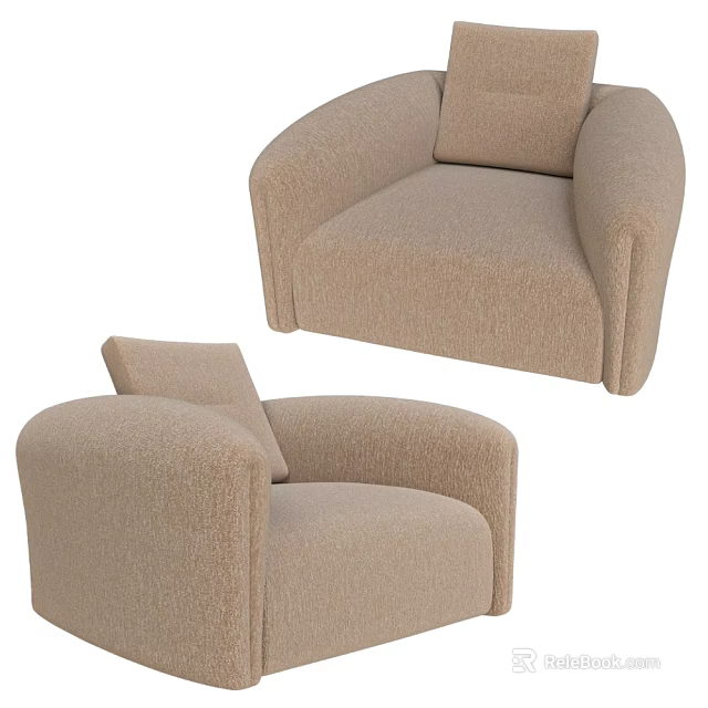 Beige Single Sofa With Curved Armrests Soft Fabric And Cozy Design For Modern Living Room 3d model 