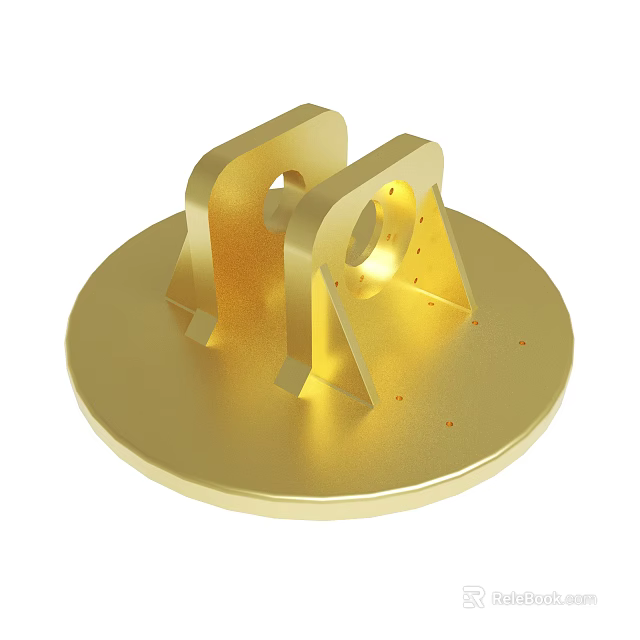Golden Metal Mechanical Part With Circular Base And Symmetrical Brackets 3d model