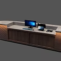 Modern Reception Desk with Wooden Cabinetry Stone Countertop and Computer Monitor