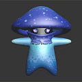 Blue Mushroom Creature Character With White Spots Purple Eyes And Textured Arms