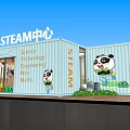Container Building STEAM Center With Panda Decorations Science Technology Engineering Art Math 3d model