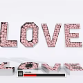 LOVE Letters Made Of Pink Decorative Balls In 3D Design On White Background