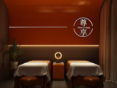 SPA Sauna Relaxing Interior With Two Massage Beds Orange Walls And Ambient Lighting 3d model