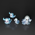 Cute Ghost Like Game Movie Characters With Blue White Design And Different Sizes