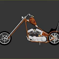 Orange Chopper Motorcycle With Black Seat Long Fork And Reflection