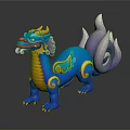 Stylish Blue Dragon Cartoon 3D Model With Yellow Decorations And Purple Tail