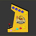 Vintage Black And Yellow Retro Arcade Machine With Joystick Buttons And Game Screen