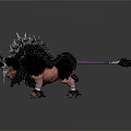 Fantasy Bull Creature With Black Mane Horns Decorative Chains And Spikes