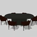 Modern Oval Dining Table Set With Six Dark Brown Chairs For Dining Room 3d model