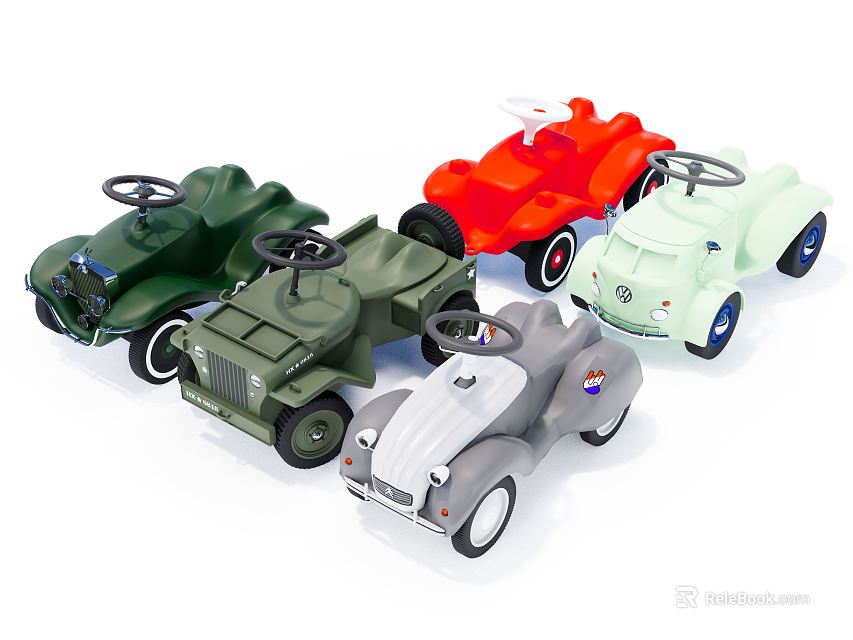 Vibrant Electric Toy Cars with Vintage Design and Steering Wheels for Kids 3d model 