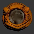 Orange Ceramic Vessel With Carved Human Face And Geometric Motifs Design