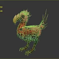 Mythical Game Movie Character With Red Feathers Pink Head Yellow Beak And Green Leaf Decorations