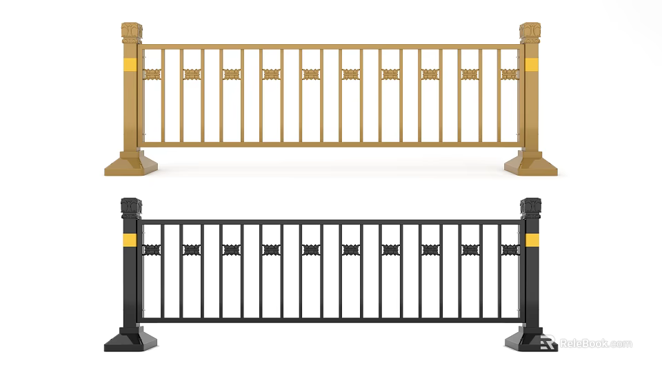 Gold And Black Roadside Safety Barriers For Urban Traffic Facilities 3d model 