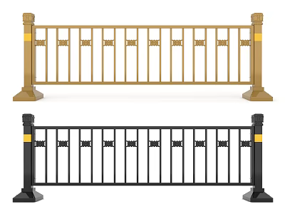 Gold And Black Roadside Safety Barriers For Urban Traffic Facilities 3d model