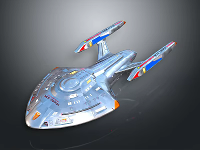 Silver Explorer Spaceship With Streamlined Design And Colorful Wings For Space Exploration 3d model