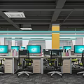 Modern Office Workspace Design With Multiple Computers Desks And Ergonomic Chairs 3d model