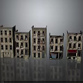 Vintage Urban Building Models With Weathered Facades Multiple Windows And Colorful Storefronts