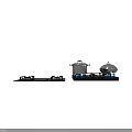 Modern Kitchen Gas Stoves With Double Burners Black Surface And Cooking Pots