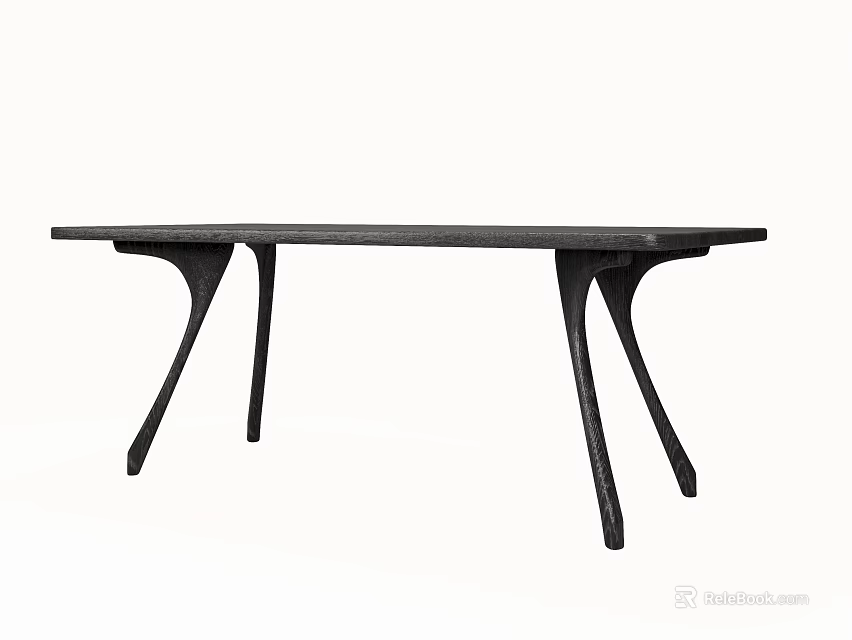 Modern Black Dining Table With Sleek Surface And Stylish Curved Legs 3d model 