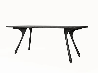 Modern Black Dining Table With Sleek Surface And Stylish Curved Legs 3d model