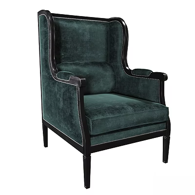 Elegant Emerald Green Velvet Accent Chair With Black Wooden Frame And Nailhead Trim 3d model