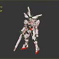 White Game Movie Robot Character With Red Feet Green Eyes And Long Spear