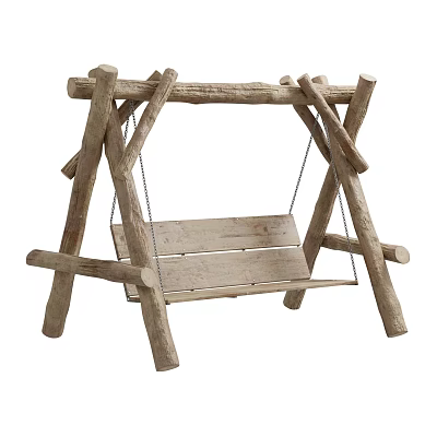 Wooden Swing Chair With Rustic Log Structure 3d model