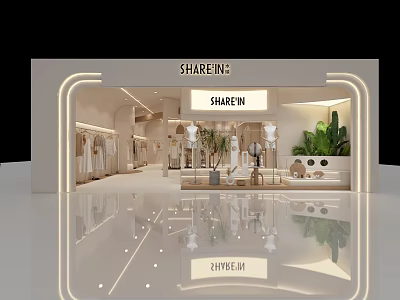 SHAREIN Clothing Store Modern Interior With Mannequins Clothing Displays And Green Plants 3d model