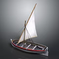 Classic Sailboat Model Featuring White Sail And Red White Wooden Hull Design