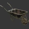 Old Rustic Metal Wheelbarrow With Weathered Surface And Single Wheel Design 3d model