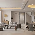 Modern Open Dining Living Room Interior With Sofa Dining Table Chairs And Lighting