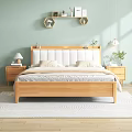Cozy Wooden Double Bed With White Upholstered Headboard And Nightstands In Light Green Bedroom