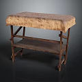 Rustic Wooden Table With Cloth Cover And Lower Shelf For Home Decor