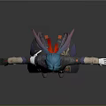 Game Movie Character with Blue Purple Hair Long Coat Red Pants White Gloves