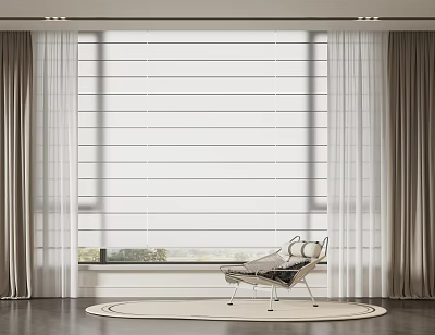 Modern Living Room With Roman Blinds And Sheer Curtains 3d model Modern Living Room With Roman Blinds And Sheer Curtains 3d model