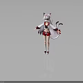 Anime Style Character With Cat Ears Tail Purple Hair Blue Eyes Red White Outfit