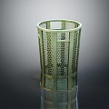 Cylindrical Public Waste Bin Featuring Perforated Metal Grid Structure For Urban Facilities