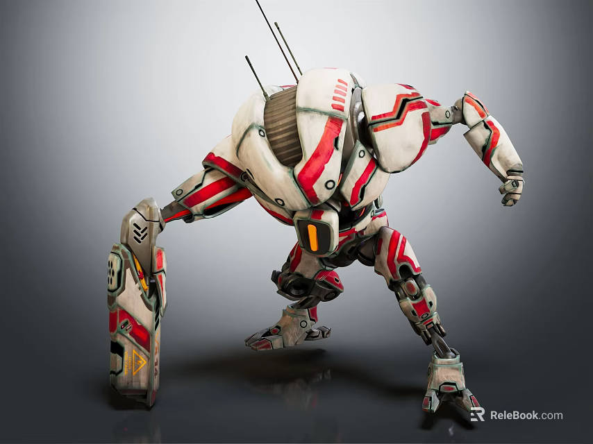 Sci Fi Biomechanical Robot Character With Red And White Mechanical Features 3d model 