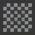 Metal Frame Structure With Blue Beams On Checkered Floor And Colorful Stars