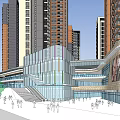 Modern Commercial Street With High Rise Buildings Retail Stores And Glass Facade
