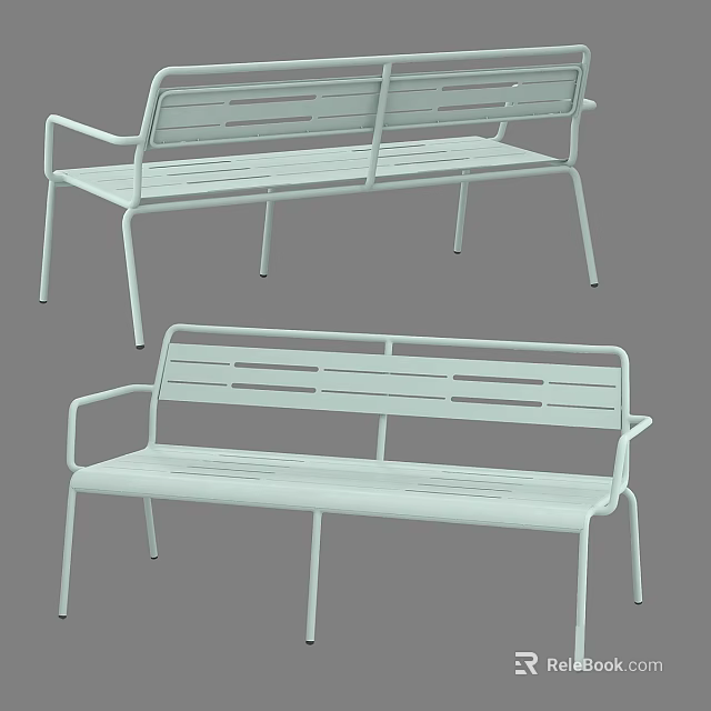 White Metal Outdoor Bench With Armrests And Slatted Design For Outdoor Use 3d model 