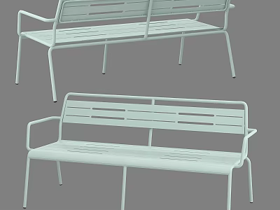 White Metal Outdoor Bench With Armrests And Slatted Design For Outdoor Use 3d model