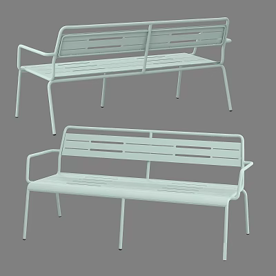White Metal Outdoor Bench With Armrests And Slatted Design For Outdoor Use 3d model