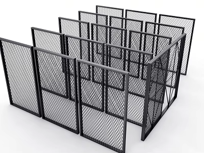 Black Metal Grid Fence Panels With Sturdy Frame For Outdoor Use 3d model