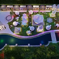 Popular Photo Check-in Spot With Nighttime Illuminated Pavilions Water Features And Greenery