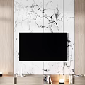 Modern TV Background Wall With Marble Pattern Wooden Frames TV Stand And Decorative Lamp 3d model