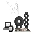 Modern Minimalist Decorative Ornament Set With Black Vase Circular Ornaments Dior Box Candle And Magazine