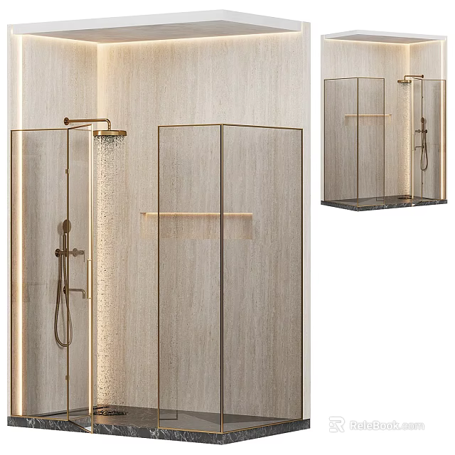 Modern Shower Sauna Interior Design With Glass Enclosure And Metal Frame 3d model 