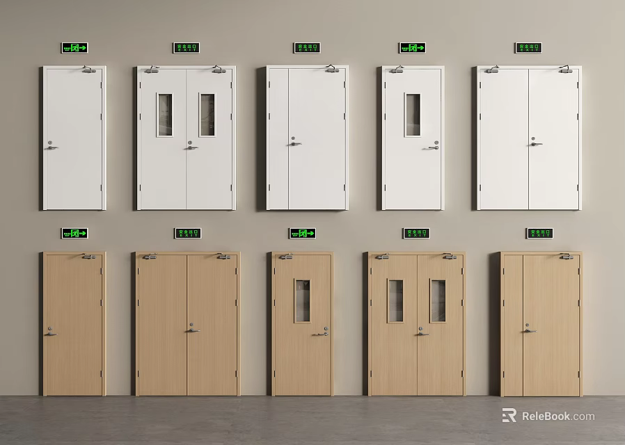 Various Styles Of Double Doors White Wooden And Glass Panel Design 3d model 